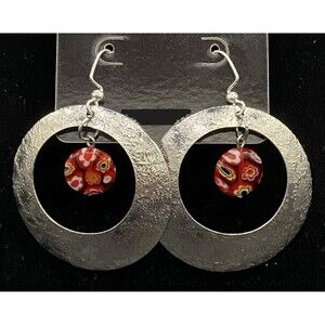 Textured Circle & Millefiori Bead Earrings by Neanie-Bot